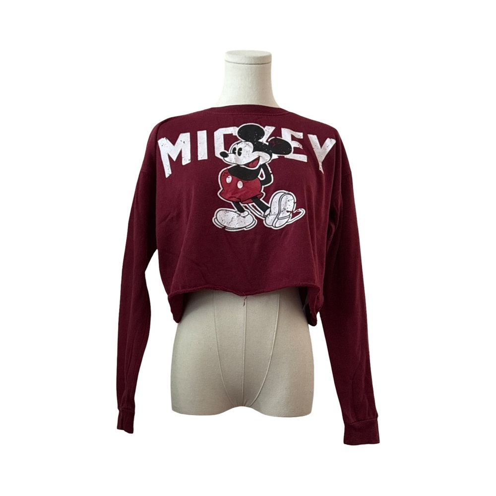Disney Mickey Mouse Burgundy Cropped Sweatshirt - size M